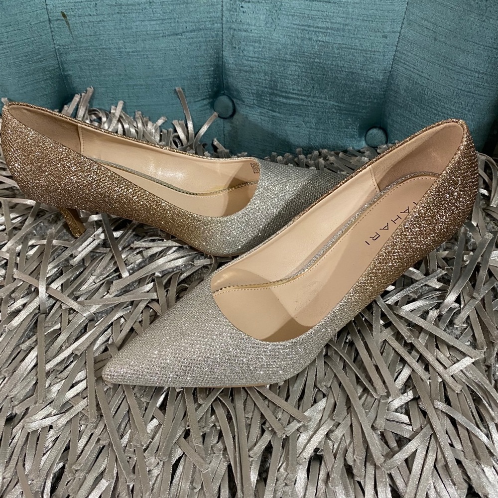 Tahari Two-Tone Glitter Pointed-Toe Pumps in Silver and Gold
